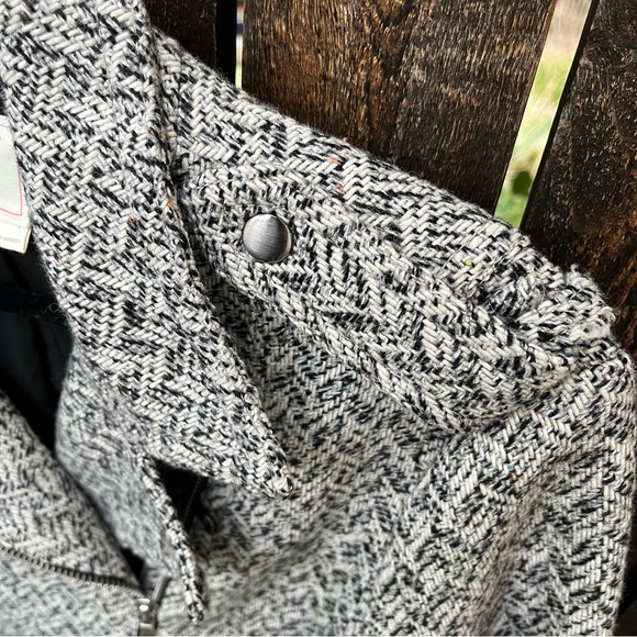 Gap Wm’s Wool Blend Herringbone Moto Zip Up Jacket In White Gray Black Sz M - Picture 8 of 16